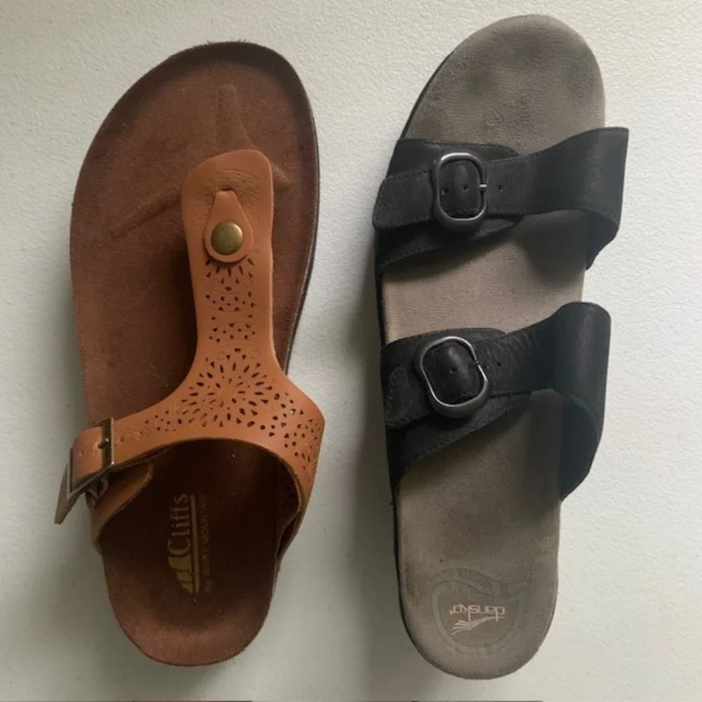 Dansko Leather Double Strap Comfort Slide Sandals Black Wedge EU 43 Clogs